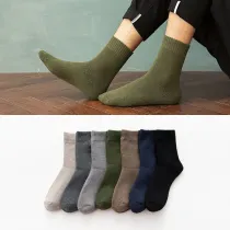 Men Adult Socks Pure Color Warm Cotton Terry Casual Socks