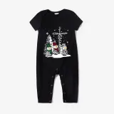 Christmas Matching Family Pajamas Christams Tree and Snowman Cross Black Pajamas Set
