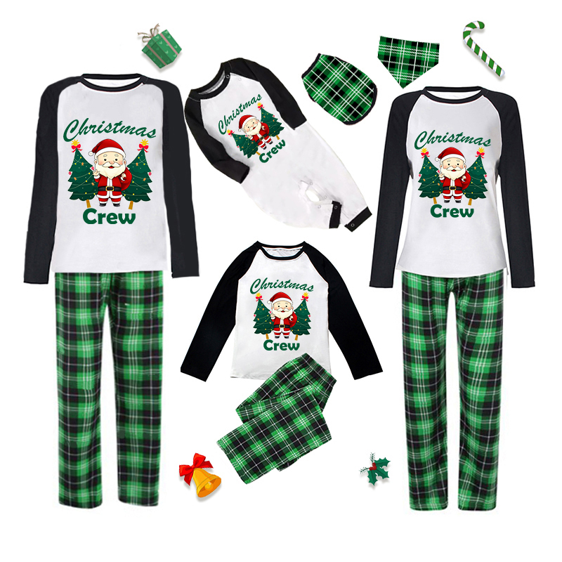 Christmas Matching Family Pajamas Christmas Crew Santa Green Plaids Pajamas Set