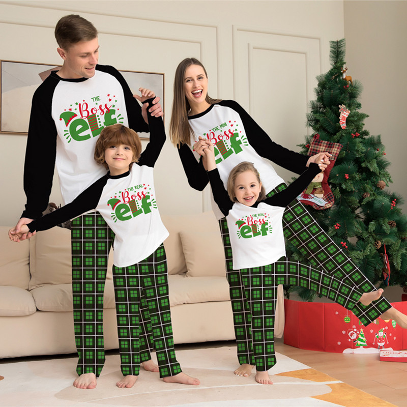 Christmas Matching Family Pajamas The Real Boss Elf Green Plaids Pajamas Set