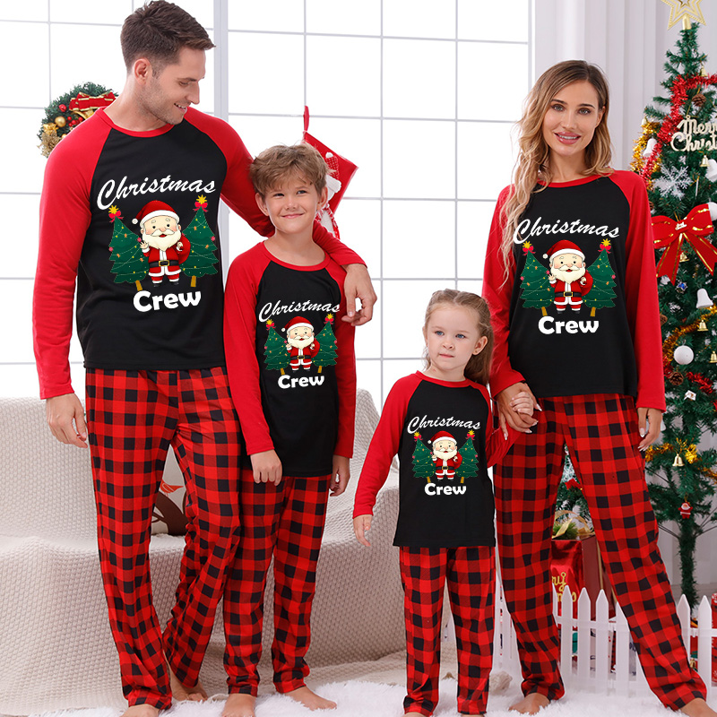 Christmas Matching Family Pajamas Exclusive Design Hanging with My Santa Crew Christmas Tree Black Red Plaids Pajamas Set