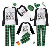 Christmas Matching Family Pajamas Forth Hope Love Snowman Cross Green Plaids Pajamas Set
