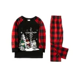 Christmas Matching Family Pajamas Christams Tree and Snowman Cross Black Pajamas Set