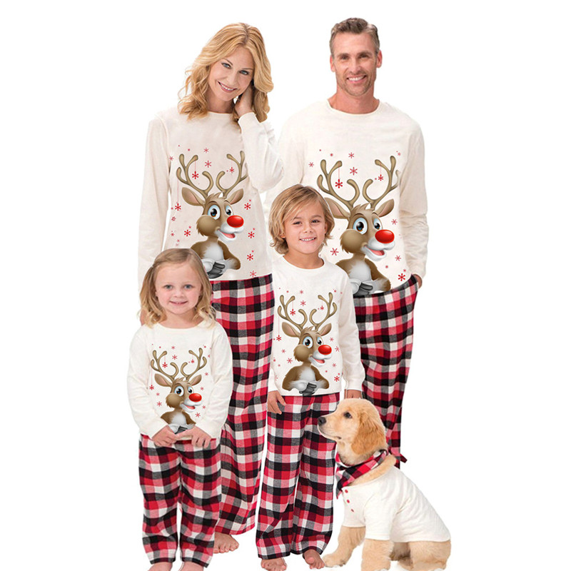 Christmas Matching Family Pajamas Cartoon Cute Deer White Pajamas Set