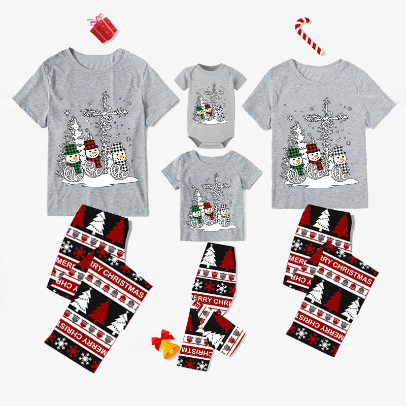Christmas Matching Family Pajamas Funny Cute Snowman Cross Gray Pajamas Set