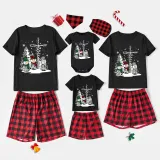Christmas Matching Family Pajamas Christams Tree and Snowman Cross Black Pajamas Set