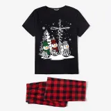 Christmas Matching Family Pajamas Christams Tree and Snowman Cross Black Pajamas Set