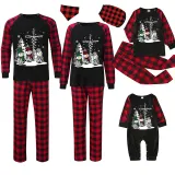 Christmas Matching Family Pajamas Christams Tree and Snowman Cross Black Pajamas Set