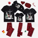 Christmas Matching Family Pajamas Christams Tree and Snowman Cross Black Pajamas Set