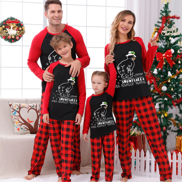 Christmas Matching Family Pajamas Funny Cute Snowman How Snowflakes Made Red Plaids Pajamas Set