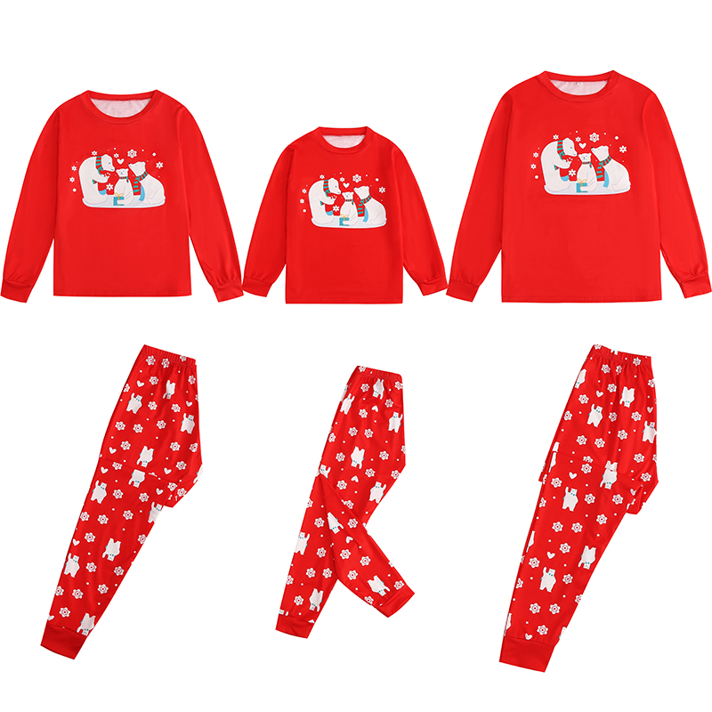 Christmas Matching Family Pajamas Polar Bear Snowflake Seamless Red Pajamas Set