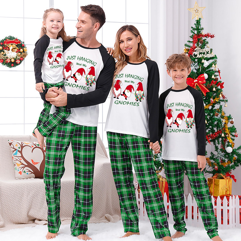 Christmas Matching Family Pajamas Exclusive Design Hanging with My Gnomies Green Plaids Pajamas Set