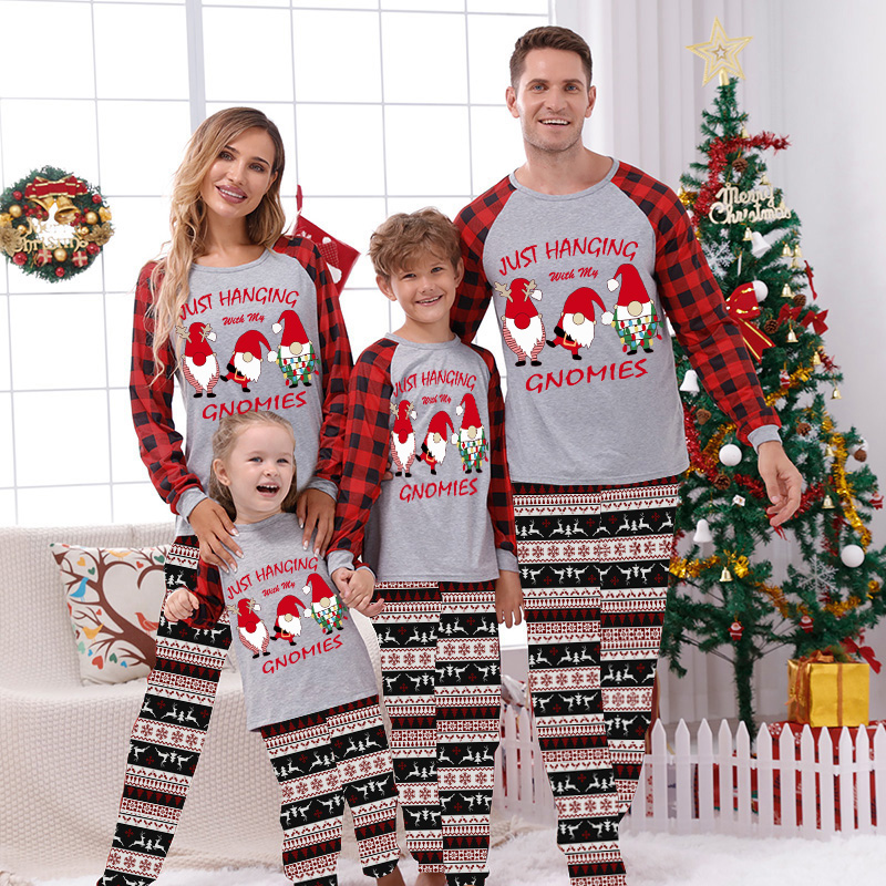Christmas Matching Family Pajamas Exclusive Design Hanging with My Gnomies Gray Seamless Reindeer Pajamas Set