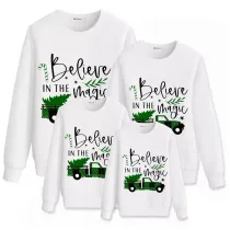 Family Christmas Multicolor Matching Sweater Believe Magic Cars Plus Velvet Pullover Hoodies