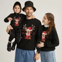 Family Christmas Multicolor Matching Sweater Deer With Christmas Hat Plus Velvet Pullover Hoodies