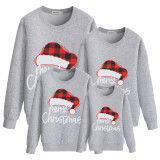 Family Christmas Multicolor Matching Sweater Merry Christmas Plaids Hat Plus Velvet Pullover Hoodies