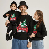 Family Christmas Multicolor Matching Sweater Truck With Christmas Tree Plus Velvet Pullover Hoodies