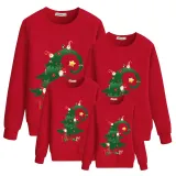 Family Christmas Multicolor Matching Sweater Green Christmas Tree Plus Velvet Pullover Hoodies