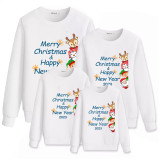 Family Christmas Multicolor Matching Sweater Merry Christmas & Happy New Year Plus Velvet Pullover Hoodies