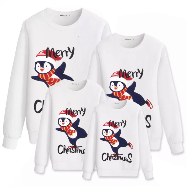 Family Christmas Multicolor Matching Sweater Navy Flying Skiing Penguin Plus Velvet Pullover Hoodies