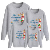 Family Christmas Multicolor Matching Sweater Merry Christmas & Happy New Year Plus Velvet Pullover Hoodies