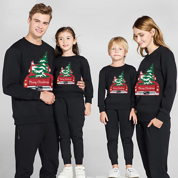 Family Christmas Multicolor Matching Sweater Truck With Christmas Tree Plus Velvet Pullover Hoodies