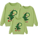 Family Christmas Multicolor Matching Sweater Green Christmas Tree Plus Velvet Pullover Hoodies