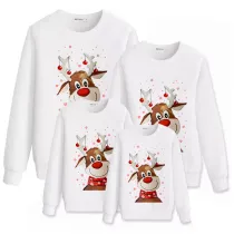 Family Christmas Multicolor Matching Sweater Smile Deer Snowflake Plus Velvet Pullover Hoodies