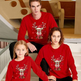 Family Christmas Multicolor Matching Sweater Deer With Christmas Hat Plus Velvet Pullover Hoodies