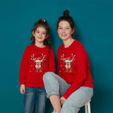 Family Christmas Multicolor Matching Sweater Deer With Christmas Hat Plus Velvet Pullover Hoodies