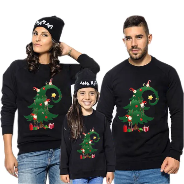 Family Christmas Multicolor Matching Sweater Green Christmas Tree Plus Velvet Pullover Hoodies