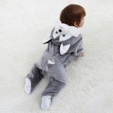 Baby Grey Huskie Cute Dog Fannel Onesie Kigurumi Pajamas Halloween Costumes for Unisex Babys