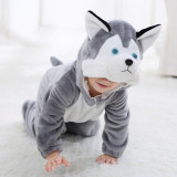 Baby Grey Huskie Cute Dog Fannel Onesie Kigurumi Pajamas Halloween Costumes for Unisex Babys