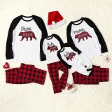 Christmas Family Matching Sleepwear Pajamas Sets White Bear Papa Mama Top and Red Plaid Pants