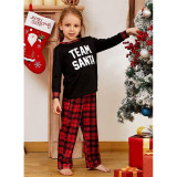 Plus Size Christmas Family Matching Pajamas Sets Team Santa Slogan Top and Red Plaids Pants
