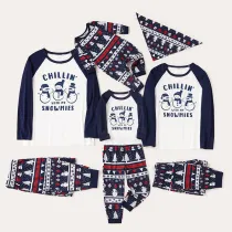 Christmas Family Matching Sleepwear Pajamas Sets Chillin Snowmies Slogan Trees Pattern Sets