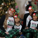 Plus Size Christmas Family Matching Pajamas Sets Dear Santa Naughty Ones and Green Plaids Pants With Dog Cloth