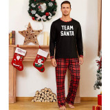 Plus Size Christmas Family Matching Pajamas Sets Team Santa Slogan Top and Red Plaids Pants