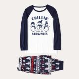 Christmas Family Matching Sleepwear Pajamas Sets Chillin Snowmies Slogan Trees Pattern Sets