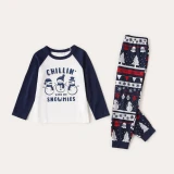 Christmas Family Matching Sleepwear Pajamas Sets Chillin Snowmies Slogan Trees Pattern Sets
