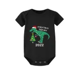 2022 Christmas Matching Family Pajamas Exclusive Design Dinosaur Christmas Tree Black Pajamas Set