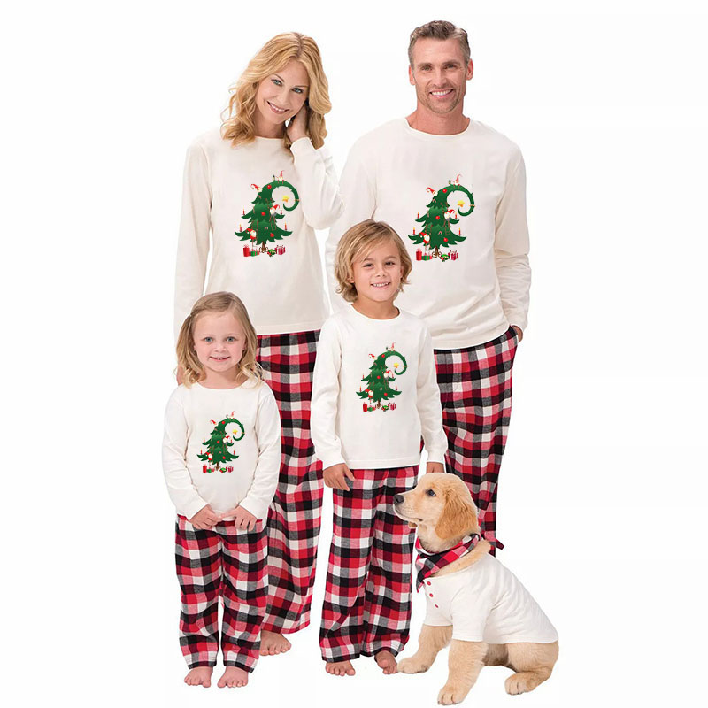 2022 Christmas Family Matching Pajamas Green Christmas Tree Plaids Pajamas Set