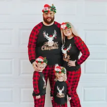 Christmas Family Matching Pajamas Sets Elk Slogan and Red Plaid Sets