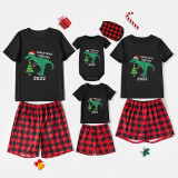 2022 Christmas Matching Family Pajamas Exclusive Design Dinosaur Christmas Tree Black Pajamas Set