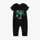 2022 Christmas Matching Family Pajamas Exclusive Design Dinosaur Christmas Tree Black Pajamas Set