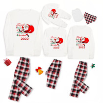 2022 Christmas Family Matching Pajamas Slogan Santa Claus Is Coming To Town White Pajamas Set