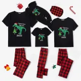 2022 Christmas Matching Family Pajamas Exclusive Design Dinosaur Christmas Tree Black Pajamas Set