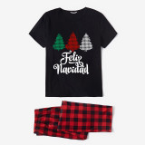 Christmas Matching Family Pajamas Feliz Navidad Christmas Tree Black Pajamas Set