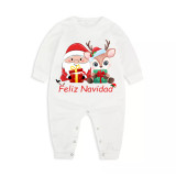 Christmas Matching Family Pajamas Feliz Navidad Santa Deer With Gifts White Pajamas Set