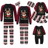 Christmas Matching Family Pajamas Deer With Flowers Seamless Reindeer Black Pajamas Set